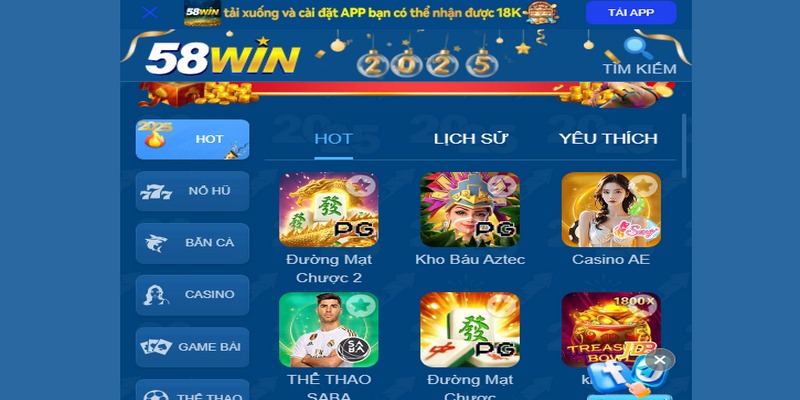 Tải app 58WIN giúp game thủ giải trí hoàn hảo hơn mong đợi
